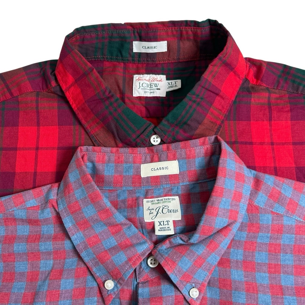 Bundle Of 2 J.Crew Mens XLT Classic Fit Plaid Long Sleeve Button Down Shirts